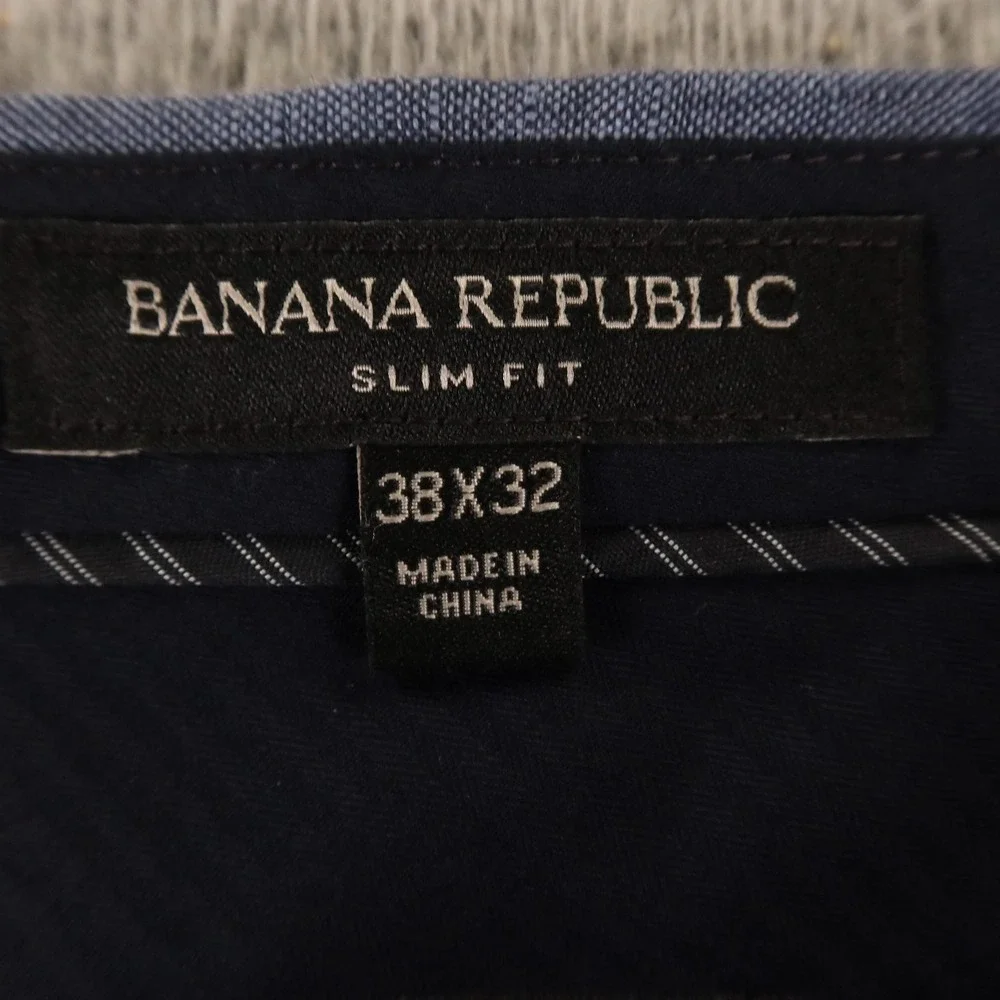 Banana Republic Pants Mens 38x32 Blue 100% Linen Hopsack Slim Breathable